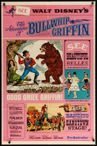 3b019 ADVENTURES OF BULLWHIP GRIFFIN style B 1sh '66 Disney, man fights bear with umbrella!