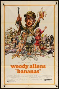 3b054 BANANAS 1sh '71 great artwork of Woody Allen by E.C. Comics artist Jack Davis!