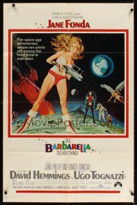 3b056 BARBARELLA 1sh '68 sexiest sci-fi art of Jane Fonda by Robert McGinnis, Roger Vadim