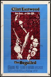 3b062 BEGUILED 1sh '71 cool psychedelic art of Clint Eastwood & Geraldine Page, Don Siegel