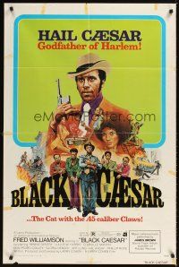 3b081 BLACK CAESAR 1sh '73 AIP Williamson blaxploitation, Godfather of Harlem art by G. Akimoto!