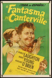3b137 CANTERVILLE GHOST Spanish/U.S. 1sh '44 art of Charles Laughton, Robert Young & Margaret O'Brien!