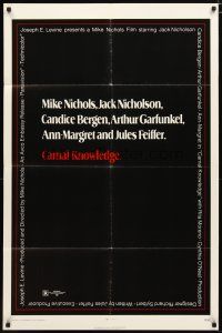 3b139 CARNAL KNOWLEDGE 1sh '71 Jack Nicholson, Candice Bergen, Art Garfunkel, Ann-Margret!