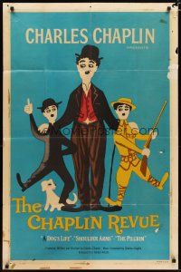 3b147 CHAPLIN REVUE 1sh '59 Charlie comedy compilation, great artwork by Leo Kouper!