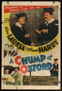 3b156 CHUMP AT OXFORD 1sh R46 great images of Laurel & Hardy in cap and gown!