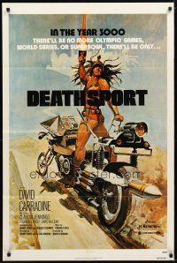 3b204 DEATHSPORT 1sh '78 David Carradine, cool art of futuristic battle motorcycle!