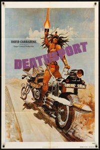 3b205 DEATHSPORT teaser 1sh '78 David Carradine, cool art of futuristic battle motorcycle!