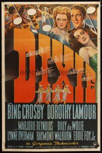 3b221 DIXIE style A 1sh '43 art of Bing Crosby, sexy Dorothy Lamour, Marjorie Reynolds!