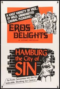 3b254 EROS DELIGHTS/HAMBURG THE CITY OF SIN 1sh '70s sexploitation double-feature!