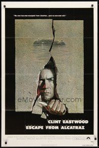 3b255 ESCAPE FROM ALCATRAZ 1sh '79 cool artwork of Clint Eastwood busting out by Lettick!