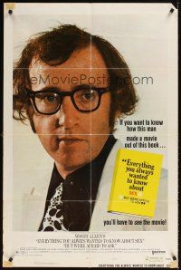 3b258 EVERYTHING YOU ALWAYS WANTED TO KNOW ABOUT SEX style A 1sh '72 c/u of director Woody Allen!