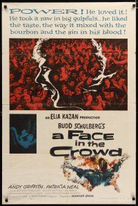 3b267 FACE IN THE CROWD 1sh '57 Andy Griffith took it raw like his bourbon & his sin, Elia Kazan
