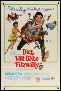 3b293 FITZWILLY 1sh '68 great comic art of Dick Van Dyke & sexy Barbara Feldon!