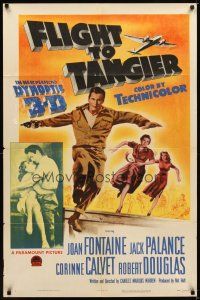 3b299 FLIGHT TO TANGIER 1sh '53 Joan Fontaine & Jack Palance in new perfected Dynoptic 3-D!