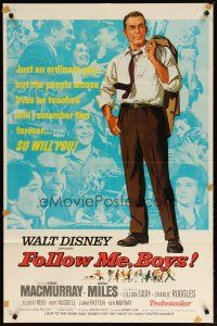 3b300 FOLLOW ME BOYS 1sh '66 Fred MacMurray leads Boy Scouts, young Kurt Russell, Walt Disney!