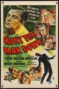 3b402 HUNT THE MAN DOWN style A 1sh '51 cool film noir art, secrets bared in search for killer!