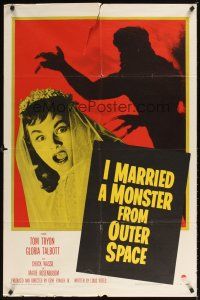 3b409 I MARRIED A MONSTER FROM OUTER SPACE 1sh '58 great image of Gloria Talbott & alien shadow!