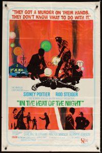 3b420 IN THE HEAT OF THE NIGHT 1sh '67 Sidney Poitier, Rod Steiger, Warren Oates, cool crime art!