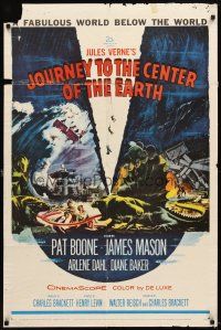 3b448 JOURNEY TO THE CENTER OF THE EARTH 1sh '59 Jules Verne, great sci-fi monster art!