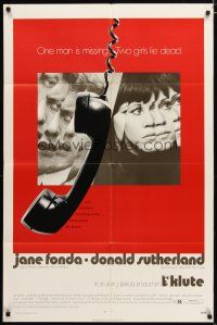 3b461 KLUTE rare alternate style 1sh '71 Donald Sutherland & Jane Fonda, dangling telephone art!