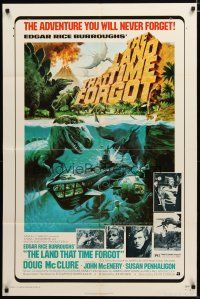 3b464 LAND THAT TIME FORGOT 1sh '75 Edgar Rice Burroughs, Akimoto dinosaur art!