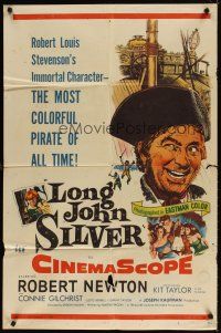 3b486 LONG JOHN SILVER 1sh '54 Robert Newton as the most colorful pirate of all time!
