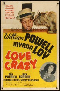 3b493 LOVE CRAZY style C 1sh '41 William Powell, Myrna Loy, come on over and howl with laughter!