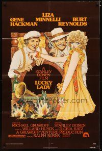 3b497 LUCKY LADY 1sh '75 Richard Amsel art of Gene Hackman, Liza Minnelli, Burt Reynolds!
