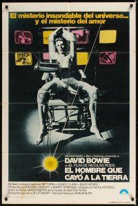 3b513 MAN WHO FELL TO EARTH Spanish/U.S. 1sh '76 alien David Bowie in cool chair, Nicolas Roeg!