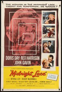 3b528 MIDNIGHT LACE 1sh '60 Rex Harrison, John Gavin, fear possessed Doris Day as love once had!