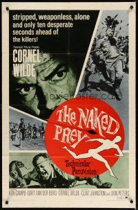 3b546 NAKED PREY 1sh '65 Cornel Wilde stripped and weaponless in Africa running from killers!