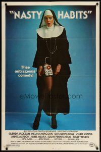 3b548 NASTY HABITS 1sh '77 Glenda Jackson as sexy nun w/tape recorder on leg, by Brut!