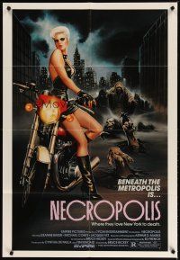 3b552 NECROPOLIS 1sh '86 crazy art of sexy LeeAnne Baker on motorcycle w/zombies!