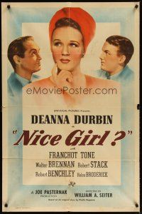 3b559 NICE GIRL style D 1sh '41 great art of pretty Deanna Durbin in sexy red hat!