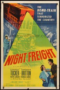 3b560 NIGHT FREIGHT 1sh '55 Forrest Tucker & the bomb-train that terrorized the country!