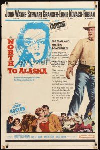 3b570 NORTH TO ALASKA 1sh '60 John Wayne & sexy Capucine in a fun-filled adventure in the Yukon!