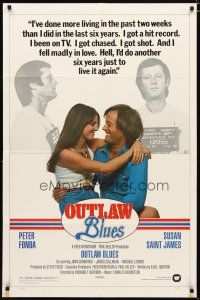 3b603 OUTLAW BLUES 1sh '77 great mugshots of crook Peter Fonda & holding sexy Susan Saint James!