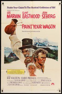 3b606 PAINT YOUR WAGON 1sh '69 art of Clint Eastwood, Lee Marvin & pretty Jean Seberg!