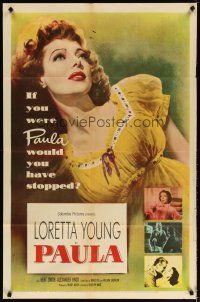 3b612 PAULA 1sh '52 really pretty Loretta Young had only gone half-way to love before!
