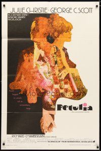 3b618 PETULIA 1sh '68 cool artwork of pretty Julie Christie & George C. Scott!