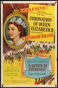 3b665 QUEEN IS CROWNED 1sh '53 Queen Elizabeth II's coronation documentary!