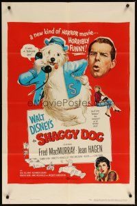 3b743 SHAGGY DOG 1sh '59 Disney, Fred MacMurray in the funniest sheep dog story ever told!