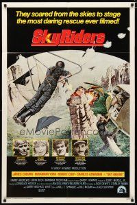 3b767 SKY RIDERS style A int'l 1sh '76 cool art of James Coburn on helicopter attacked by glider!