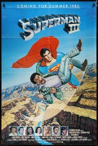 3b816 SUPERMAN III advance 1sh '83 art of Christopher Reeve flying with Richard Pryor by Salk!