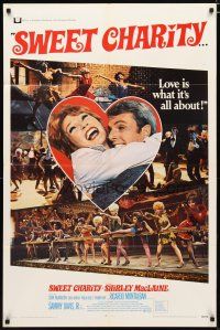 3b822 SWEET CHARITY 1sh '69 Bob Fosse musical starring Shirley MacLaine, it's all about love!
