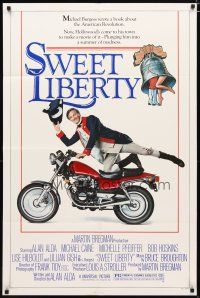 3b823 SWEET LIBERTY 1sh '86 wacky image of patriot Alan Alda on motorcycle!