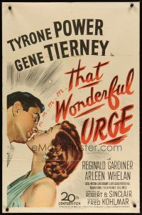 3b851 THAT WONDERFUL URGE 1sh '49 artwork of Tyrone Power about to kiss sexy Gene Tierney!