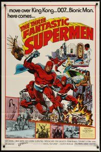 3b863 THREE FANTASTIC SUPERMEN 1sh '77 I Fantastici tre supermen, awesome comic book art by Pollard