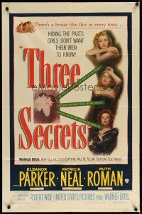 3b866 THREE SECRETS 1sh '50 trapped by her own glamour, don't judge them until you know!