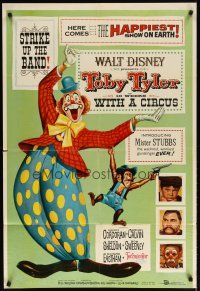 3b880 TOBY TYLER 1sh '60 Walt Disney, art of wacky circus clown, Mister Stubbs w/revolver!